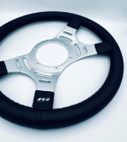 Mountney Traditional 14" 4 Spoke Semi-Dished Black Leather Steering Wheel With Polished Centre