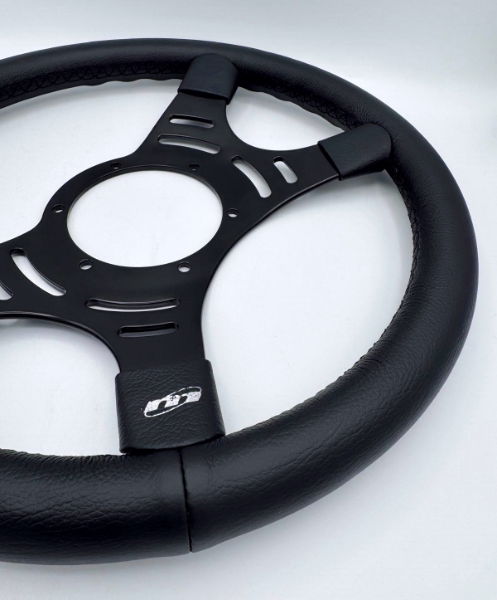 Mountney Traditional 14" 4 Spoke Semi-Dished Black Leather Steering Wheel With Black Centre