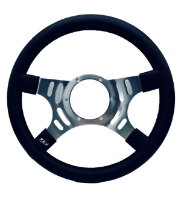 Mountney Traditional 14" 4 Spoke Semi-Dished Black Leather Steering Wheel With Polished Centre